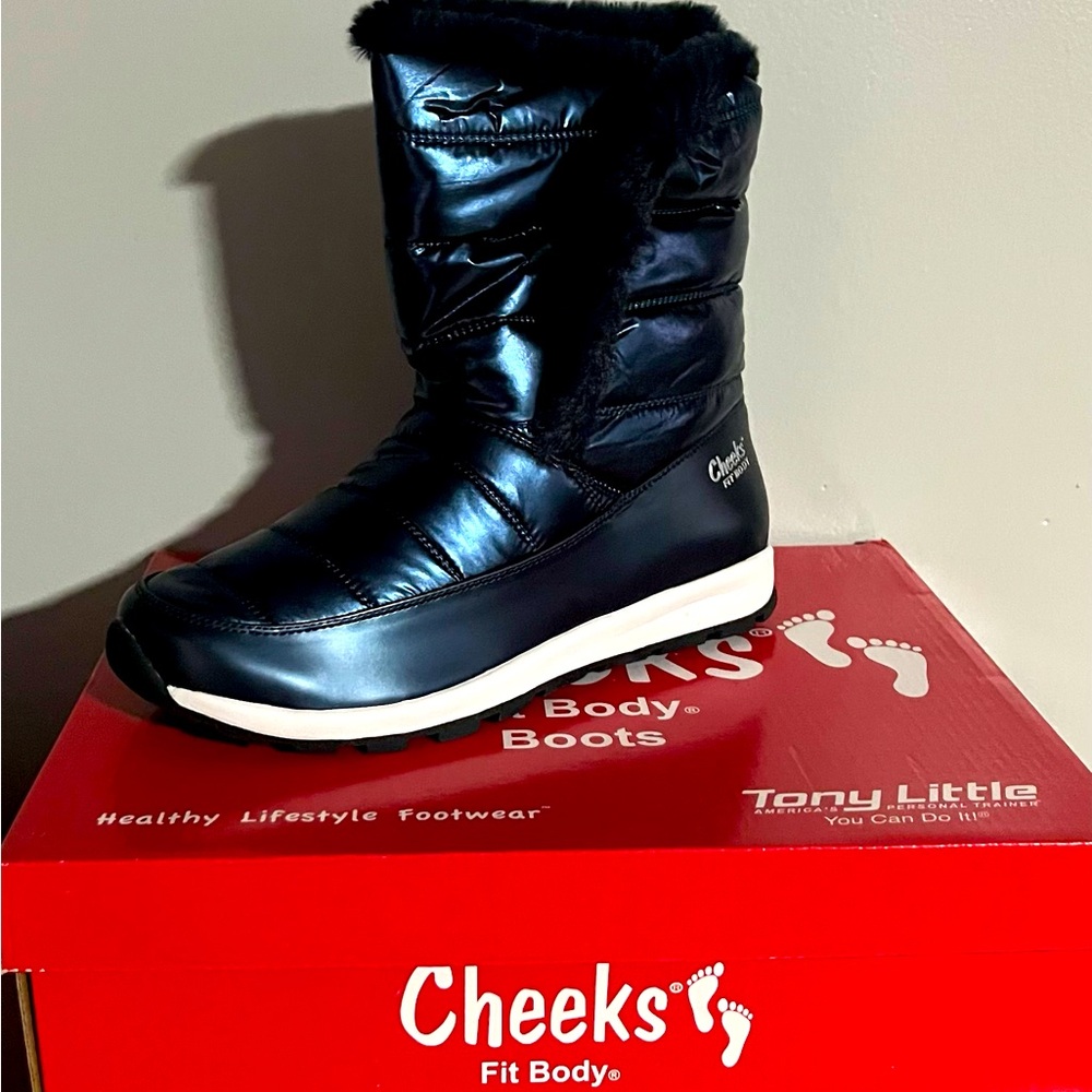 TONY LITTLE CHEEKS PUFFER NAVY BLUE FIT BODY BOOTS WOMENS 10W NIB
